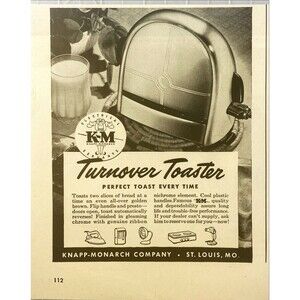 K-M Turnover Toaster "Perfect Toast Every Time" Vintage Print Ad 1946